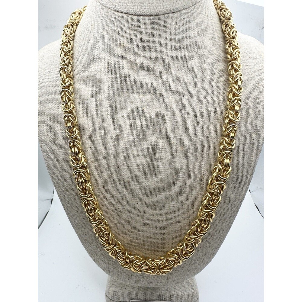Gold Tone Chunky Byzantine Chain Necklace 24”